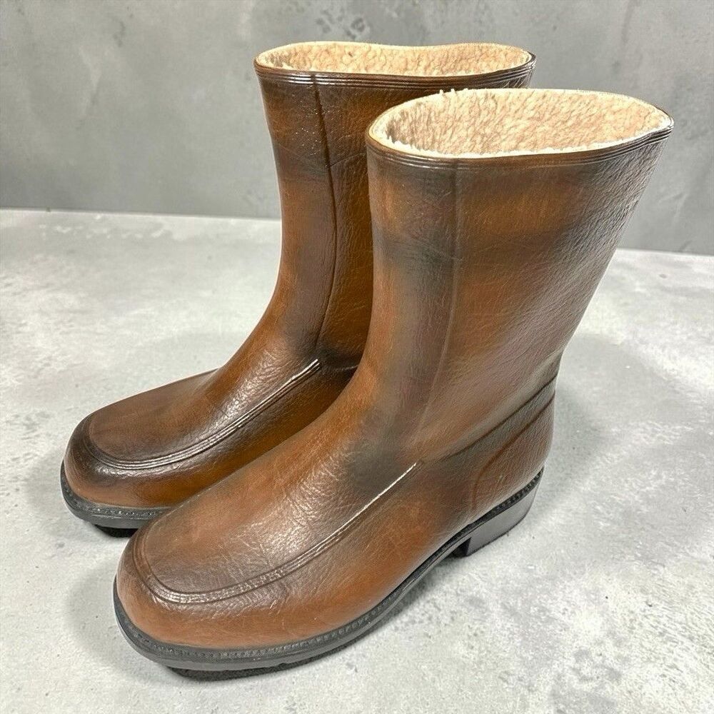 Vintage NOKIA Boots Sz 10 Men Waterproof Brown Rubber 44 EU Finland Sherpa Lined